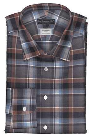 SOMELOS_FLANNEL ブラウン×グレー＆サックス格子柄(PN-Y99560)