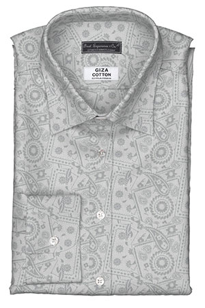 GIZA 100/2ply グレー ペイズリー柄ドビー(Y101762)