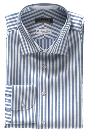 GRANDI&RUBINELLI 綿麻ネイビー ボールド ストライプ(Y102355)