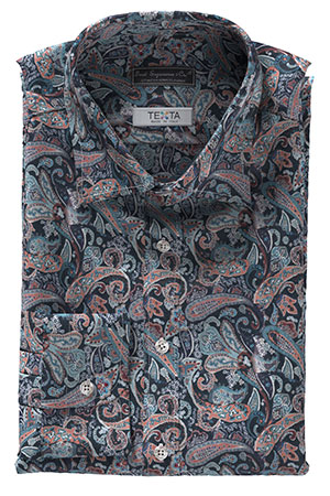 TEXTA リネン ネイビー ペイズリー プリント(Y102373)*