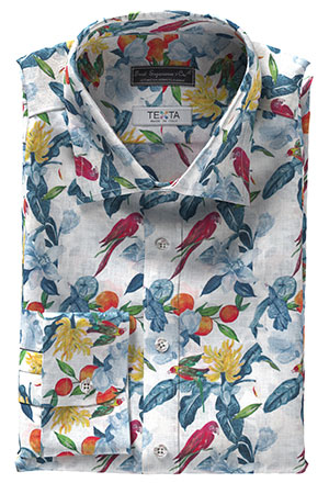 TEXTA リネン フラワー & バード プリント(Y102375)