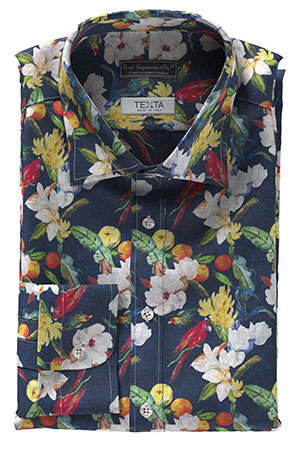 TEXTA リネン フラワー & バード プリント(Y102376)*