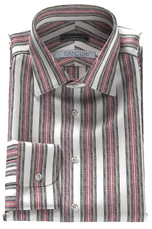 CANCLINI レッド＆ブラック ストライプ リネン(Y102418)