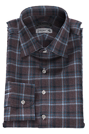 GETZNER FLANNEL ウール混 ブラウン＆サックス チェック(Y102719)F-NEW